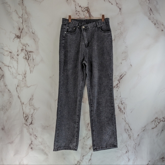 Shein Jeans Women Medium 28 X 28 Black High Rise Bootcut Denim Assymetrical Crop - Picture 1 of 10